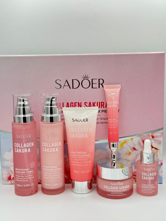SADOER Sakura Collagen Facial Mask Sheet Eye Patch Moisturizing Vitamin C VC Cherry Cherry Blossom Skin Care Set