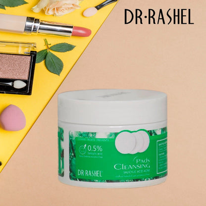 DR RASHEL Salicylic Acid Acne Cleansing Pads Facial Mask Acne Treatment Cotton Pads - 50 Dual - Textured Soft Pads - Green
